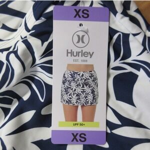 HURLEY UPF 50 Performance Swim Skort Sz XS Blue White Floral Stretch‎ Shorts NWT